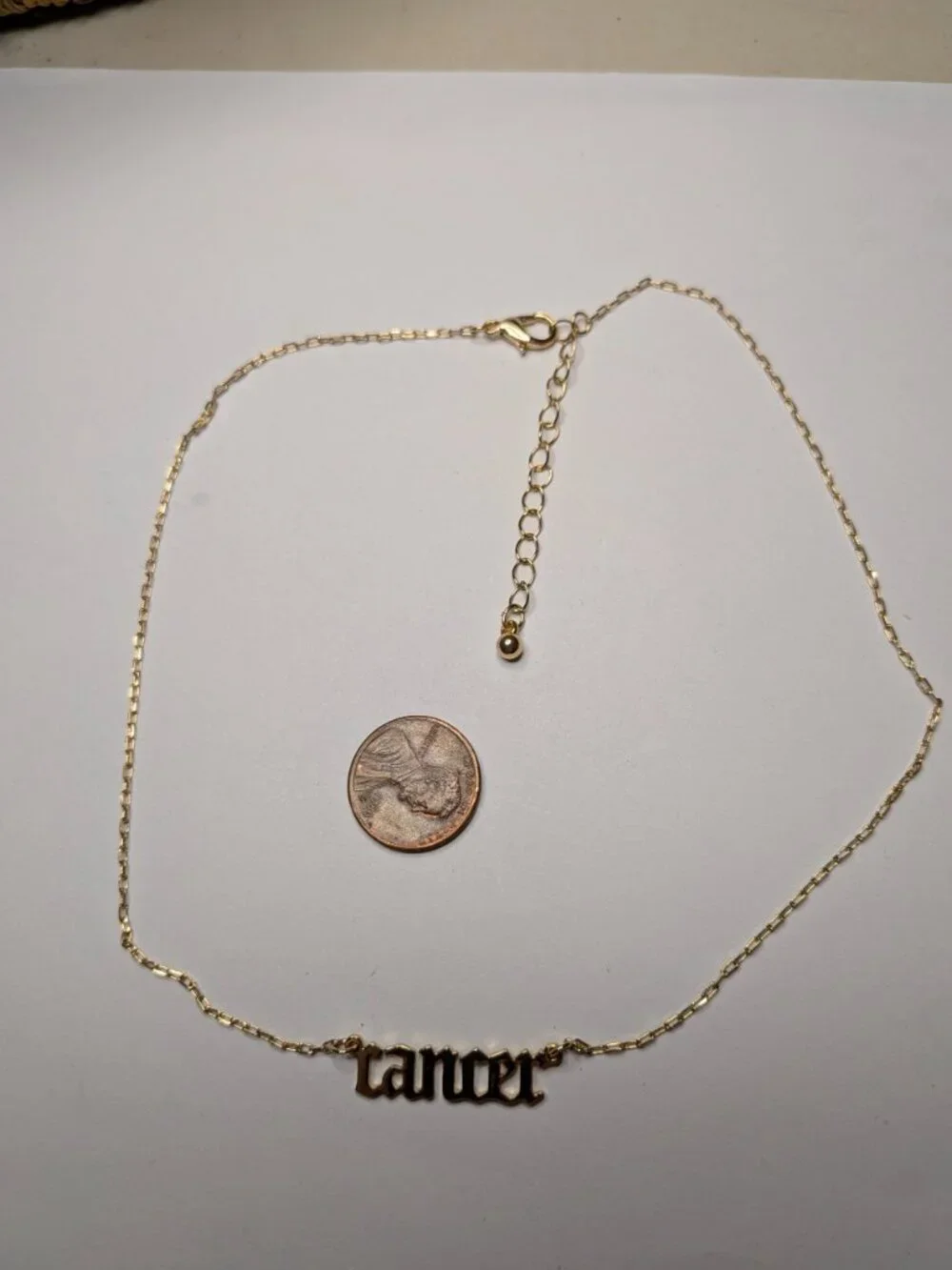 Forever 21 Gold Tone Cancer Zodiac Script Nameplate Necklace